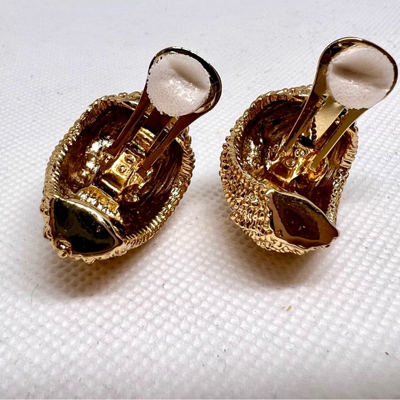 Vintage Louis Dell ‘Olio Gold Plated Pave’ Rhinestone Clip On Earrings EUC - Picture 8 of 11